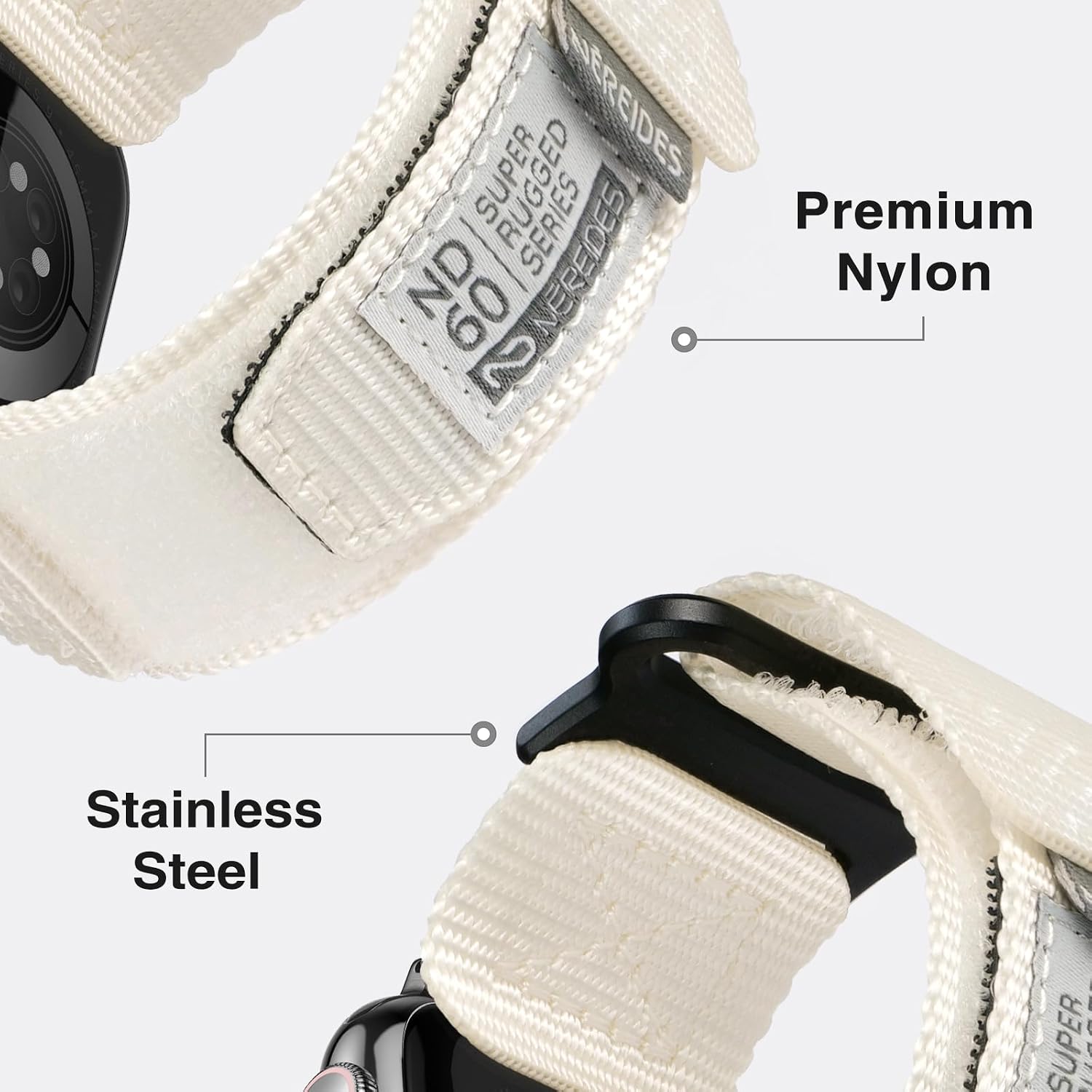 Thumbnail 5 de Nereides Nylon Sports Band for Apple Watch Series 4–11, SE, Ultra (49mm–44mm) in Ivory White
