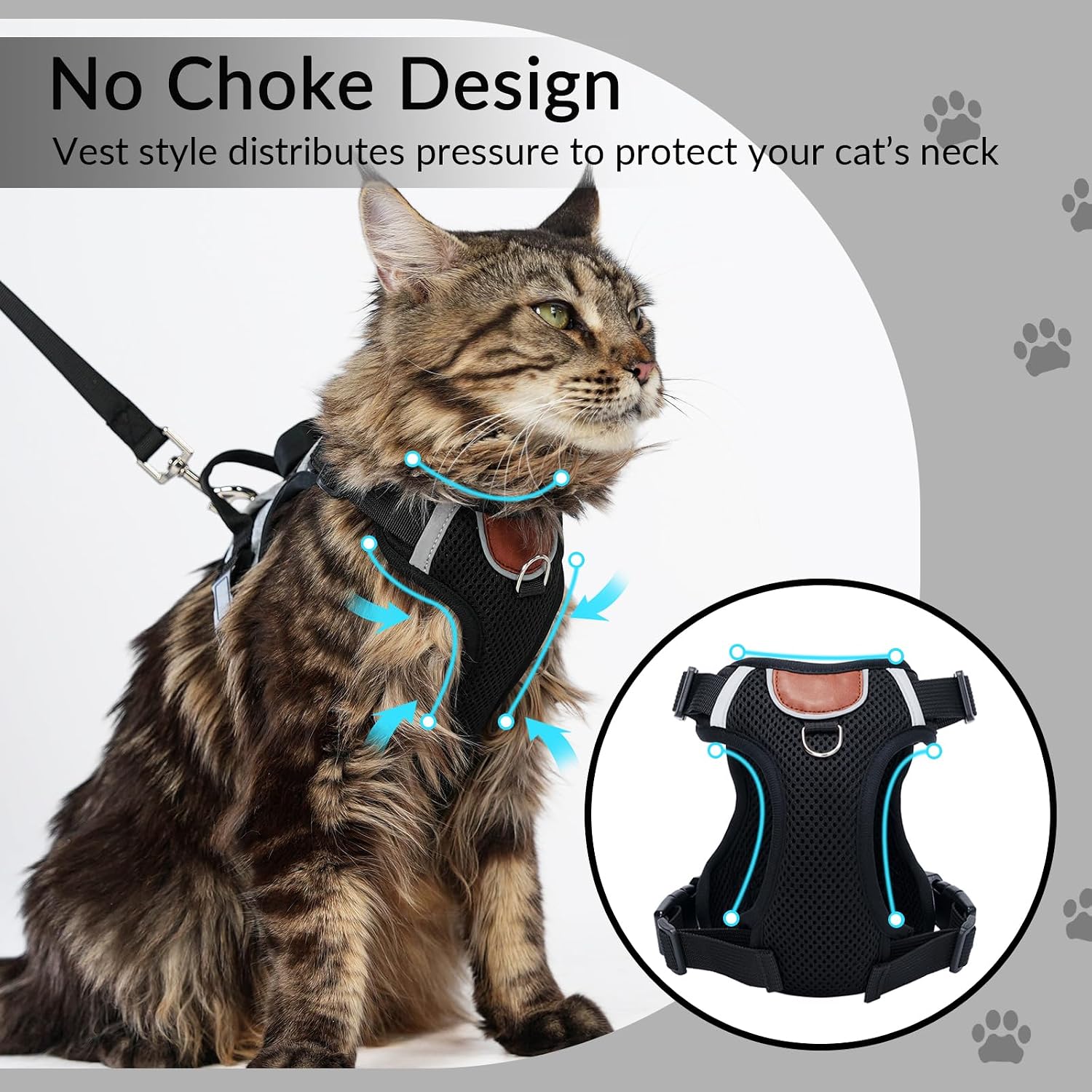 Thumbnail 6 de Cat Harness and Leash Set with AirTag Holder – Escape-Proof, Adjustable Vest for Large Cats (Size L) with Reflective Strips