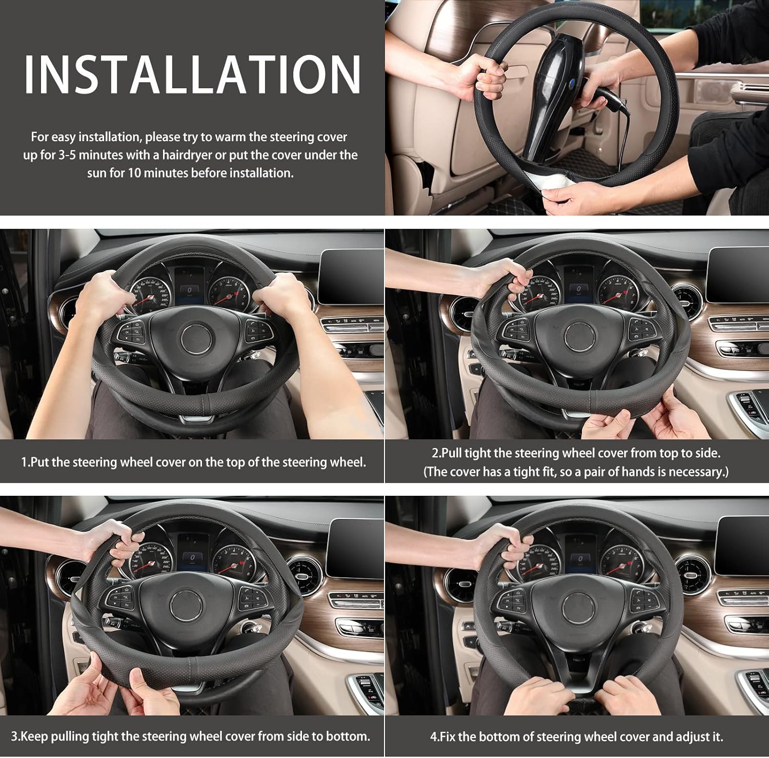 Detalle de COFIT Coprivolante Auto in Pelle Microfibra Traspirante e Antiscivolo per Volanti 37–38 cm, Nero