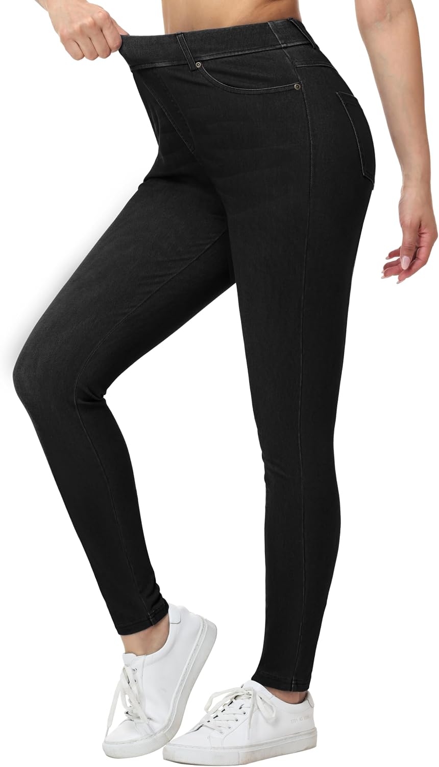 Detalle de THE GYM PEOPLE Women's Stretchy Jeggings, Denim Style, Tummy Control, Four Pockets