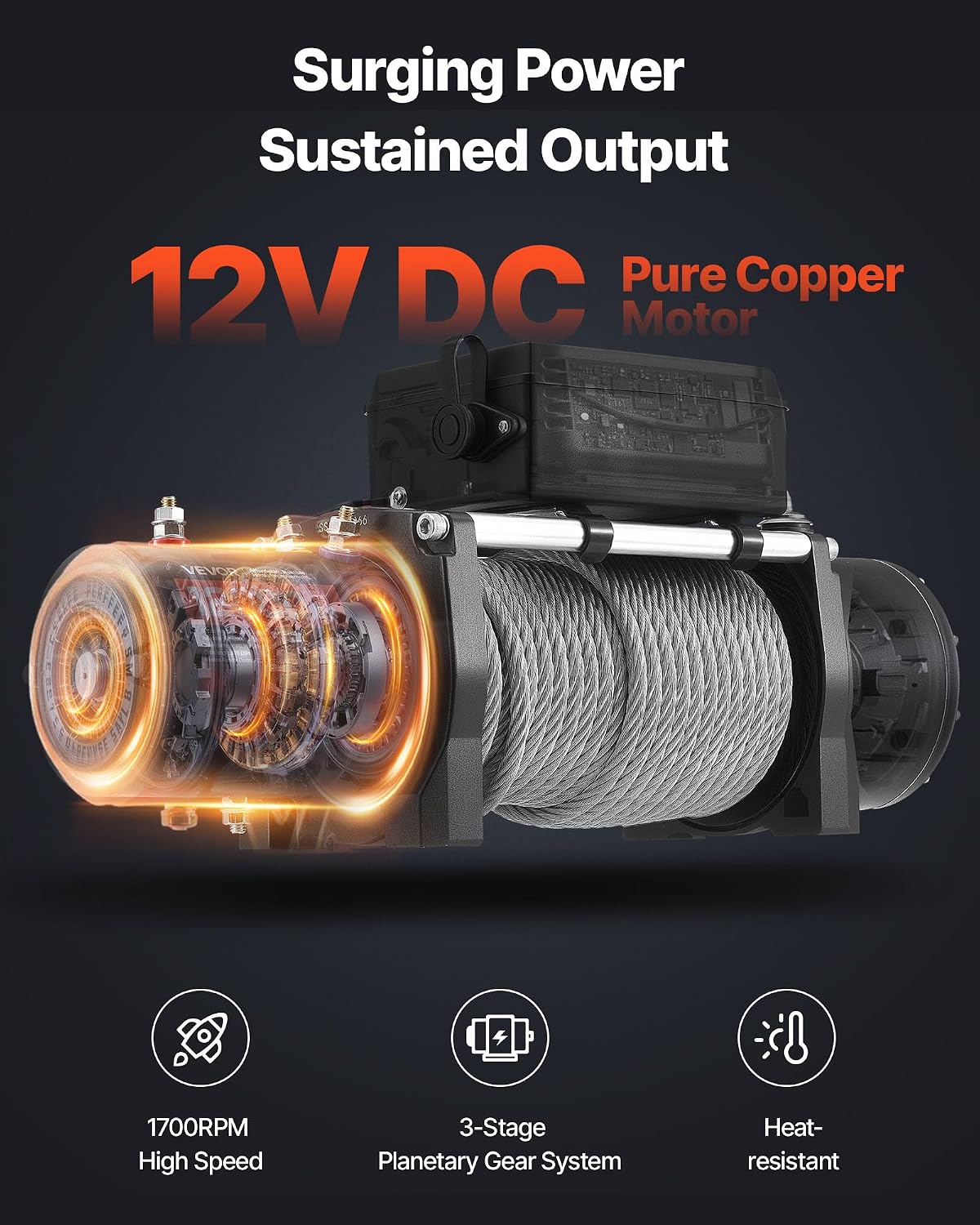 Detalle de VEVOR Electric Winch 12000 lbs 🛠