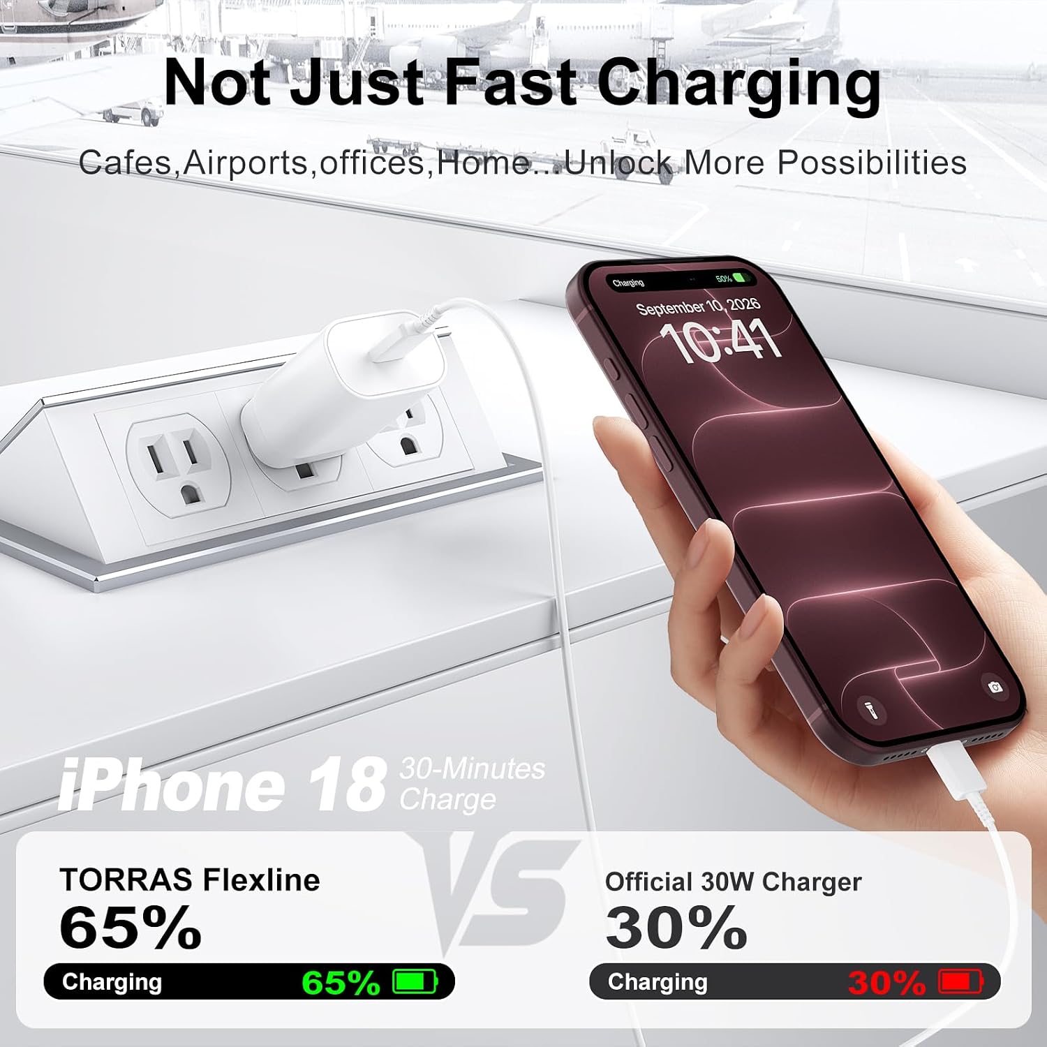 Detalle de iPhone 17 30W Fast USB‑C Charger with 10ft Cable