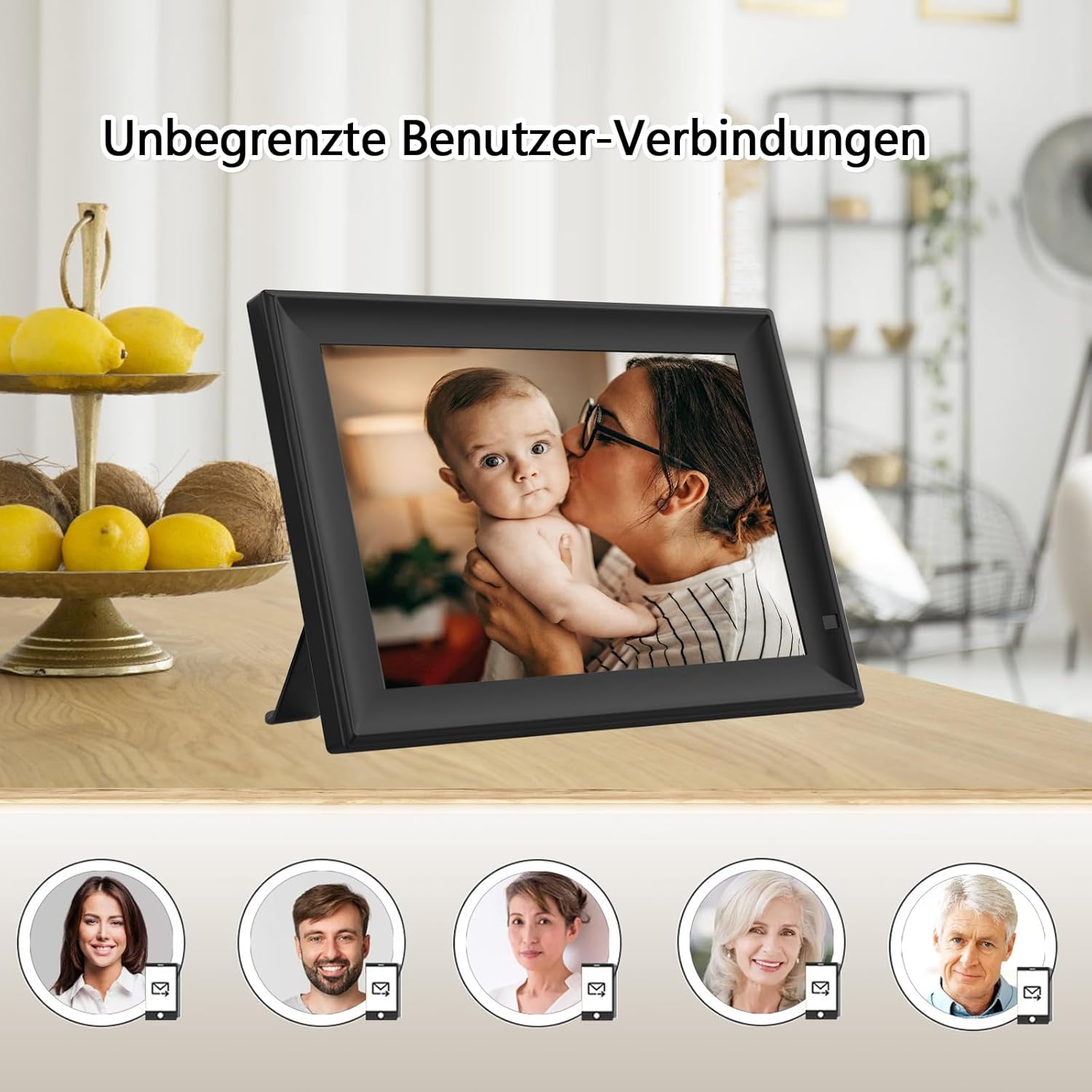Detalle de Frameo Cornice Fotografica Digitale WiFi da 10,1” dxmart con touchscreen e rotazione automatica