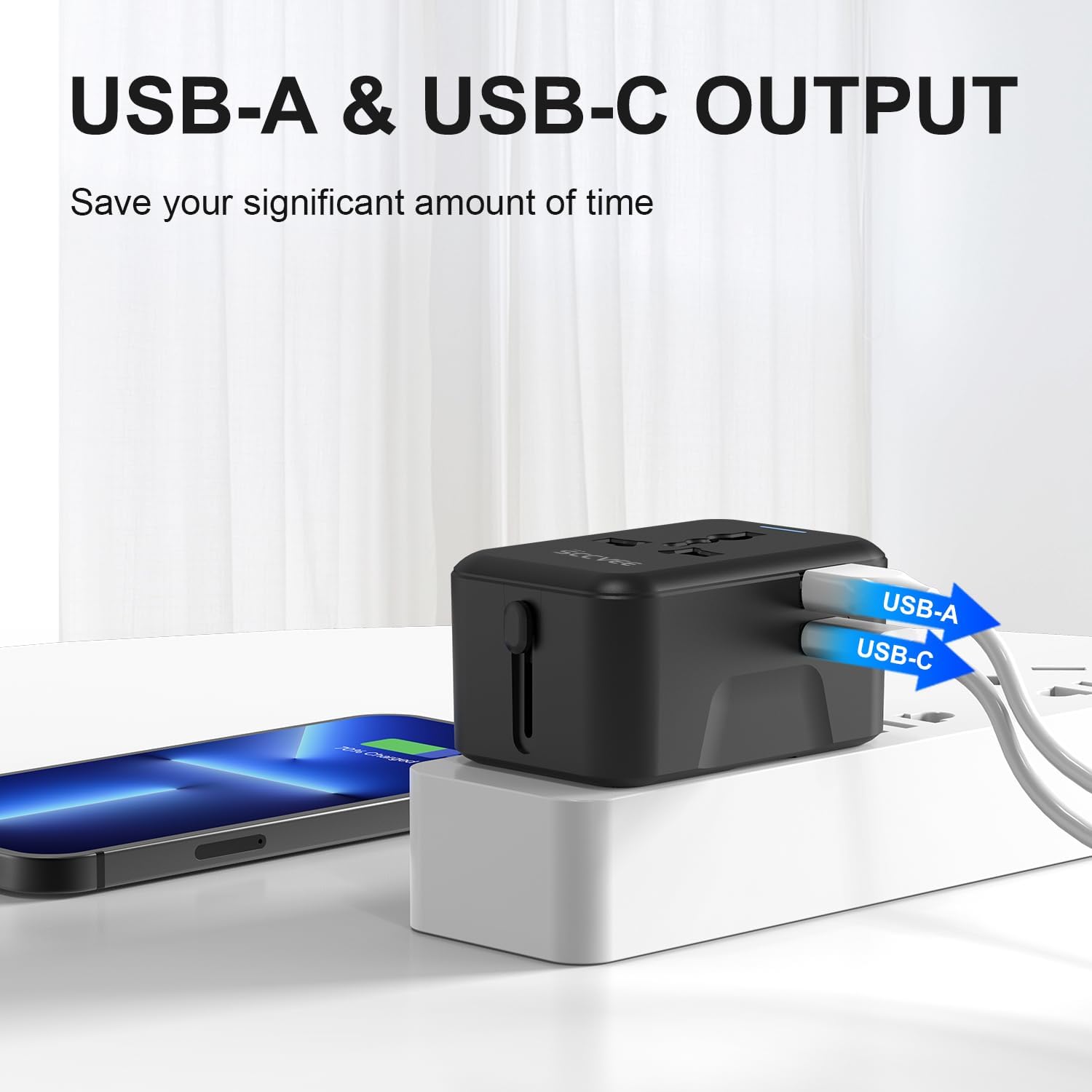 Detalle 2 de Universal Reiseadapter mit USB‑C und USB‑A 🌍🔌