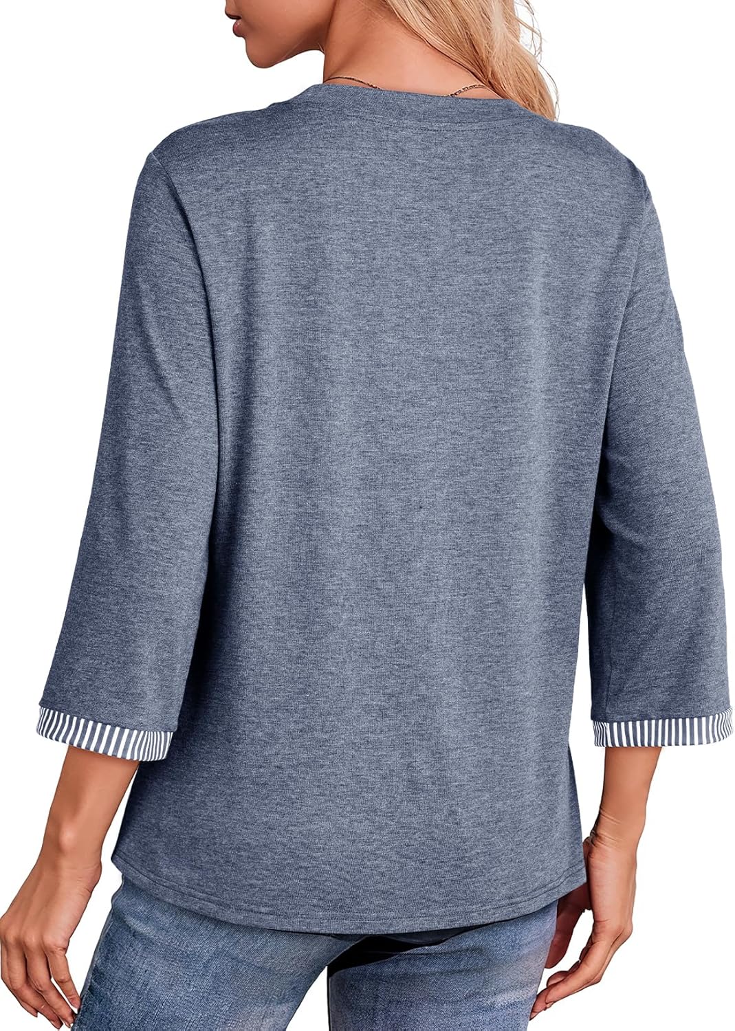 Thumbnail 3 de Dokotoo Damen T-Shirt Rundhals mit 3/4-Ärmeln – Basic Shirt, uni