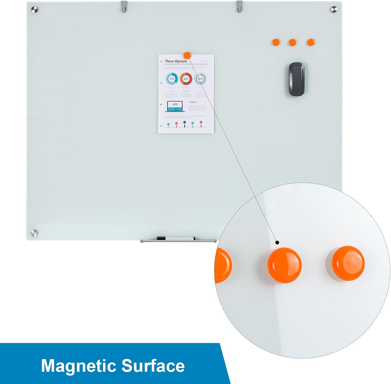 Detalle de Wingwise BG9012 48 x 36-Inch Magnetic Tempered Glass Whiteboard
