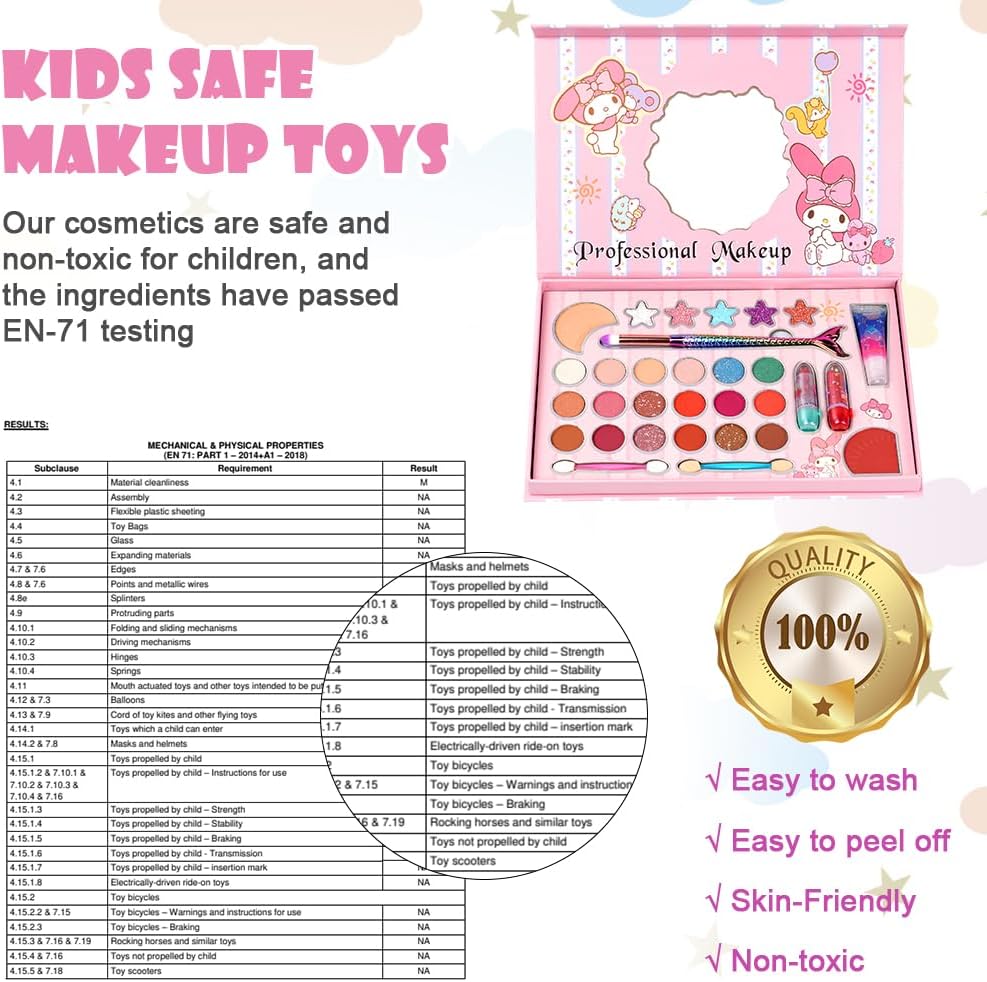 Thumbnail 3 de Aomig make-upset voor kinderen met wasbare make-up en palet met 18 kleuren