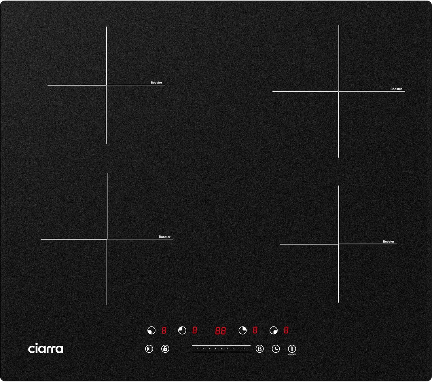 Detalle de CIARRA CBBIH4B Induktionskochfeld 60 cm, 4 Zonen mit Power Booster & Touch-Bedienung
