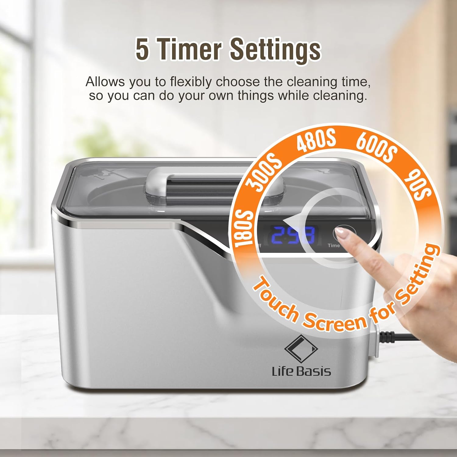 Thumbnail 3 de LifeBasis LSUC015 Ultrasonic Jewelry Cleaner, 600 mL, 45 kHz, Silver