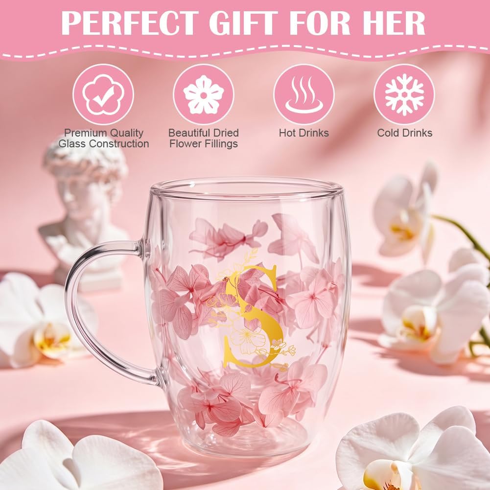 Detalle 1 de AOOTE 6324941 dubbelväggig glasmugg 350 ml med torkade blommor