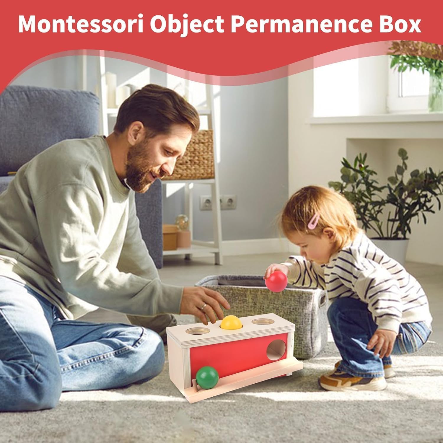 Thumbnail 4 de Smartwo Montessori Objektpermanenz-Box aus Holz (ab 9 Monaten) mit 3 farbigen Kugeln