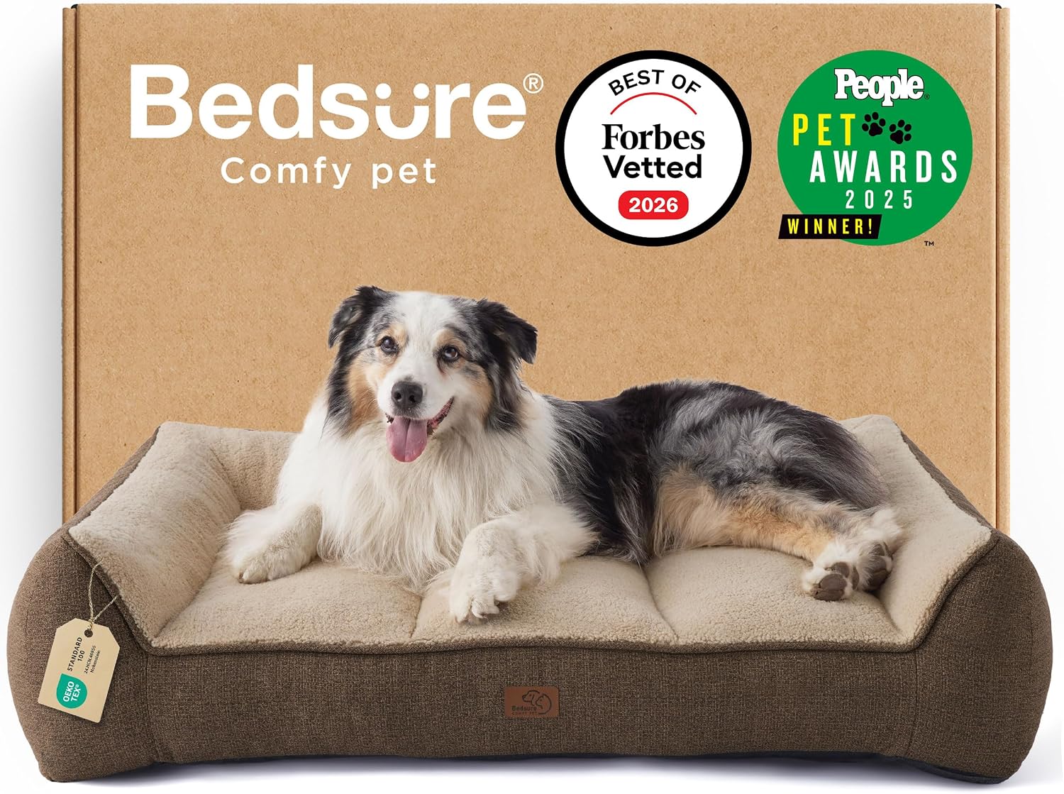 Detalle de Bedsure XL Orthopedic Dog Bed Large (106x76cm) – Extra Thick Support Sofa with Waterproof Washable Cover, Brown