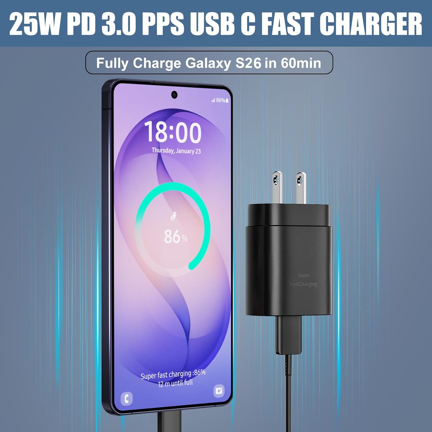 Detalle 2 de Samsung Galaxy USB C Fast Charger 25W Pack 🔌