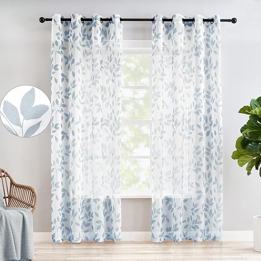 Detalle de Treatmentex Cortinas Transparentes con Patrones de Hojas
