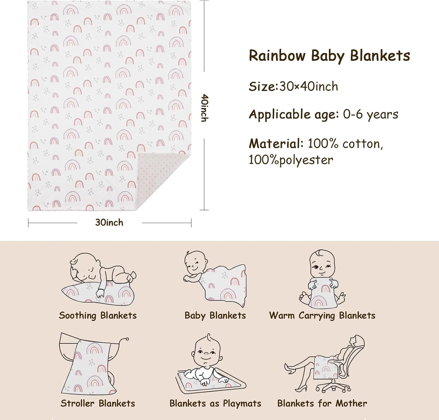 Thumbnail 6 de DRESHOW Kids Baby Blanket 75x100cm Organic Cotton