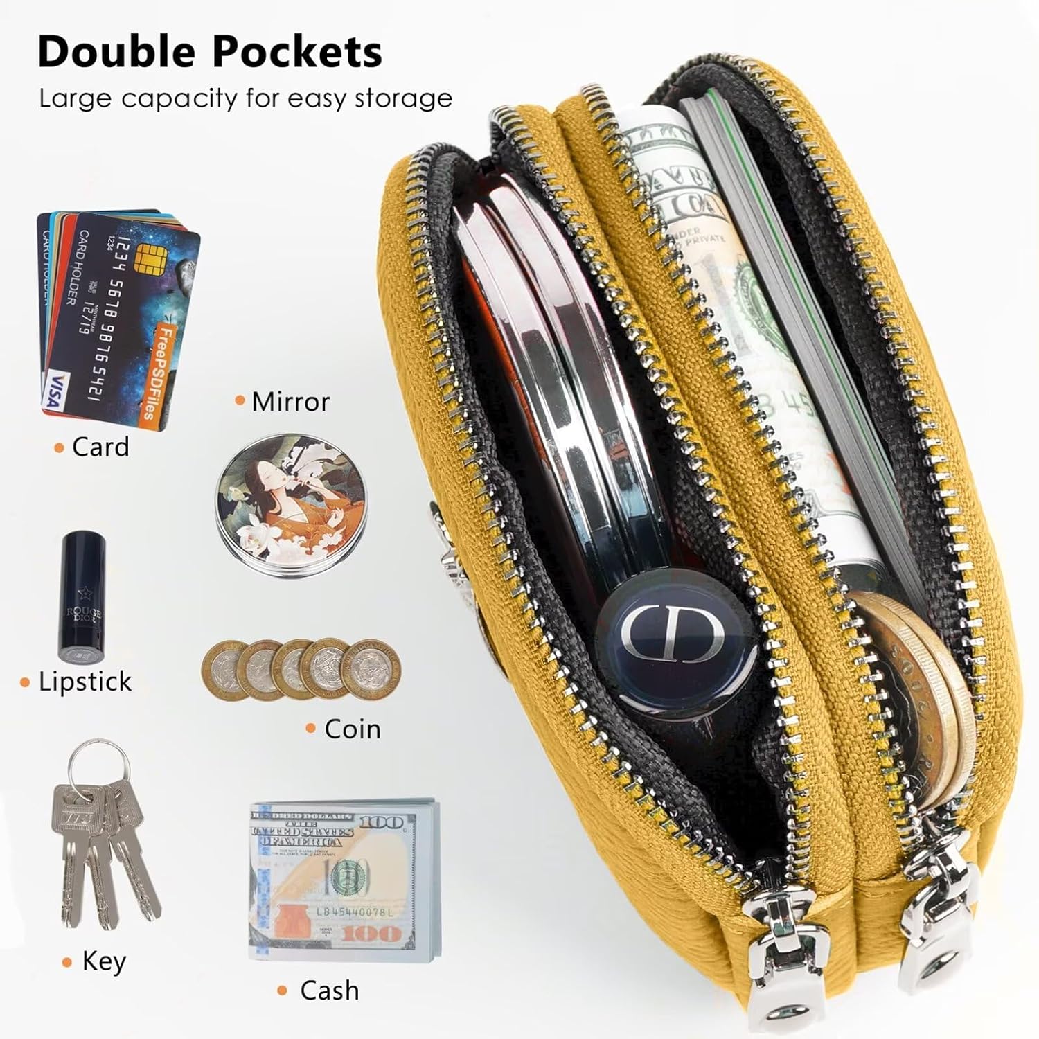 Thumbnail 2 de MAVHVAM Ladies Genuine Leather Small Purse for Women – Mini Coin Wallet with Double Zip