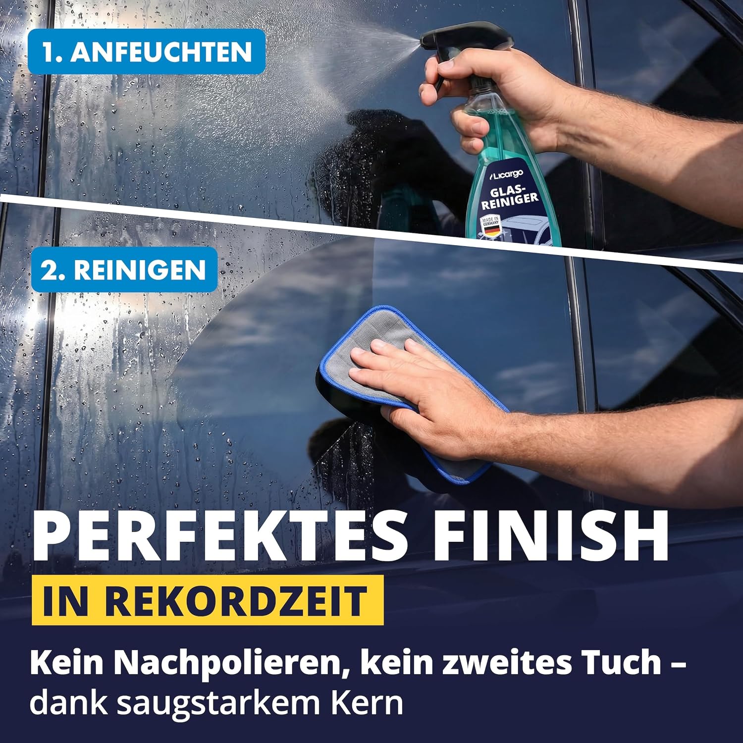 Detalle de LICARGO 2X Glas & Scheiben Pads – Carbon Fenstertuch, streifenfrei, 16x22 cm