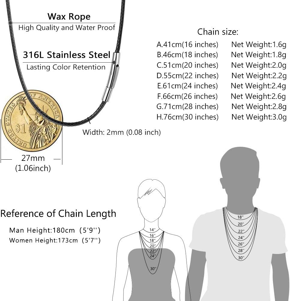 Thumbnail 5 de PROSTEEL Chaîne Collier Homme Noir – Cordon en Similicuir 2 mm ou 3 mm, Longueurs 41–76 cm, Fermoir Acier Inoxydable