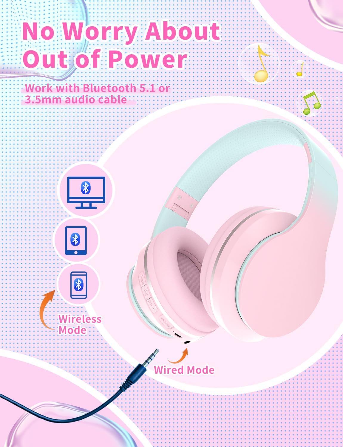 Thumbnail 1 de Bluetooth Kids Headphones 10H wireless pink