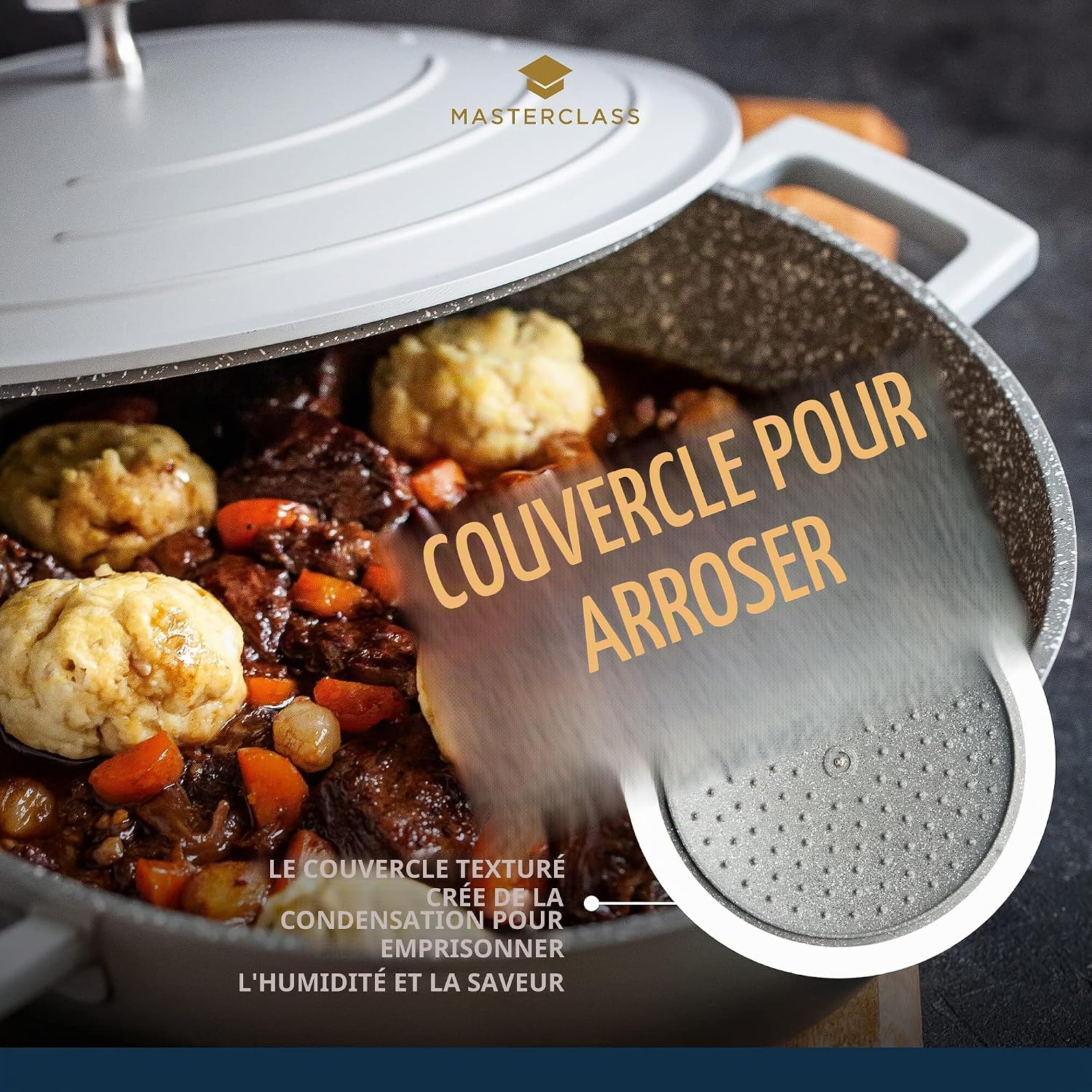 Detalle de MasterClass Casserole peu profonde avec couvercle 4L/28 cm en fonte d'aluminium légère – Grey Ombre