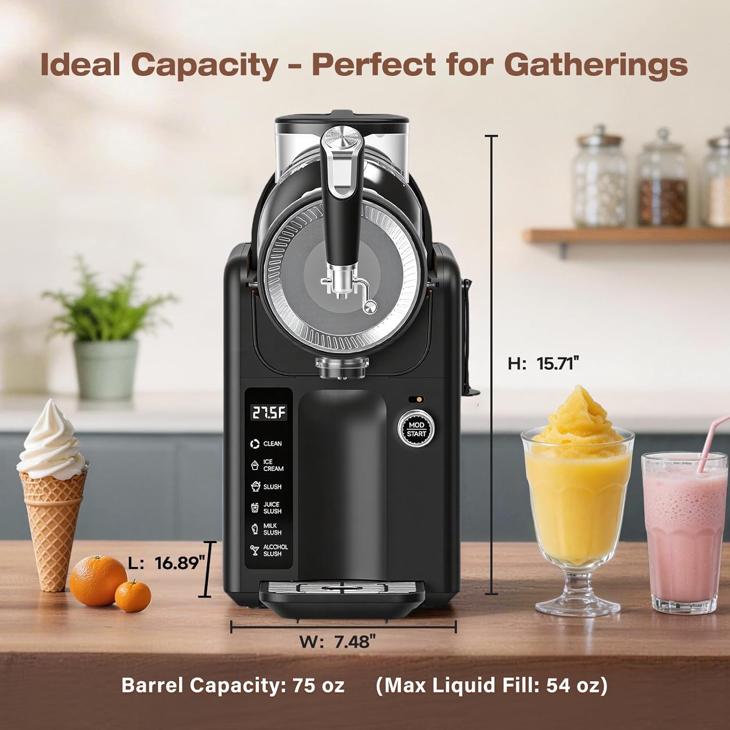 Thumbnail 4 de SYINTAO Slushie Machine No Ice Needed, 2-in-1 Frozen Drink & Soft Serve Ice Cream Maker (Blue-gray)