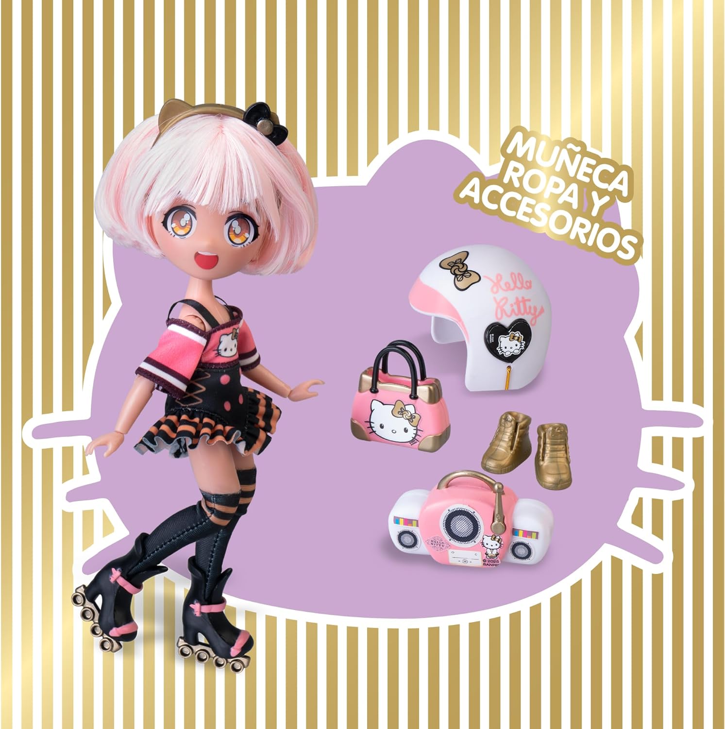 Thumbnail 2 de Hello Kitty 4SF Golden Diva Roller – poupée japonaise patineuse articulée de 19,5 cm avec accessoires