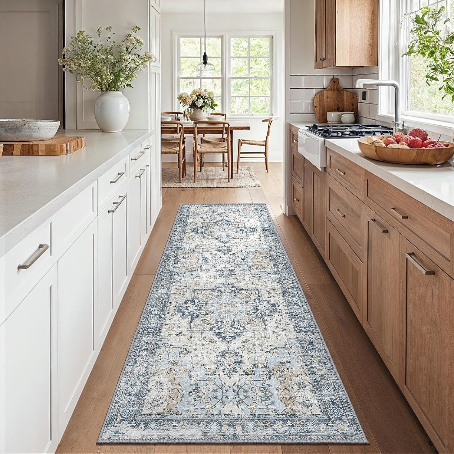 Detalle de GENIMO Läufer Flur rutschfest 80x200 cm – waschbarer Vintage-Teppich für Korridor, Küche & Schlafzimmer