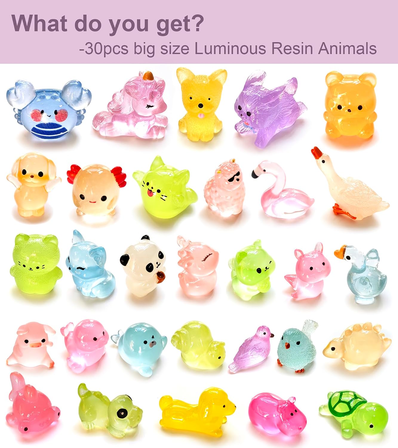 Detalle 2 de POTWPOT 30PCS Resin Animals — Glow-in-the-Dark Miniatures for Fairy Gardens and Dioramas