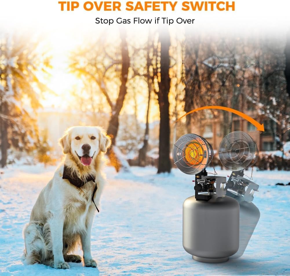 Detalle de CAMPLUX Tank Top Propane Outdoor Heater, 15,000 BTU, 3 Heat Settings