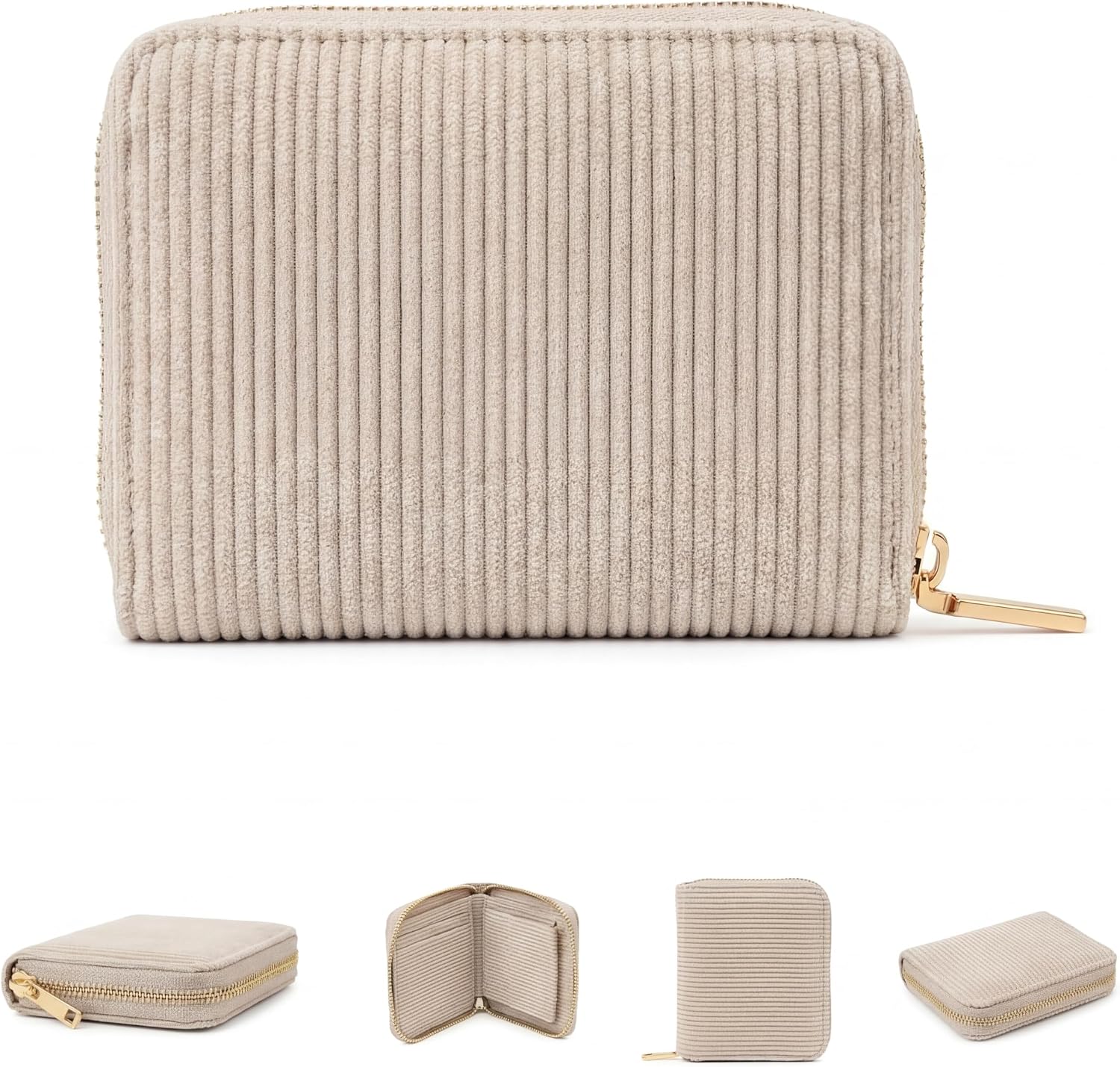 Detalle de MillyMilk Kord Geldbeutel Fondo – Mini Portemonnaie aus Cord in Beige, kompakt & formstabil