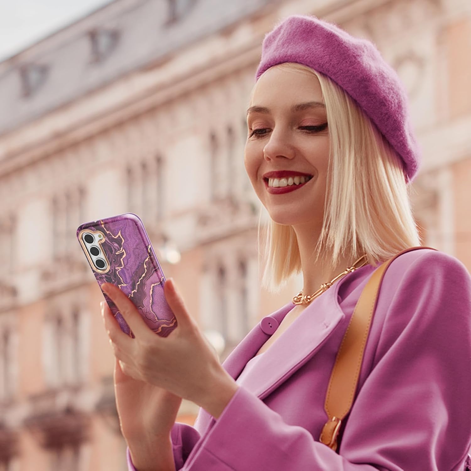 Detalle de Chvelop Hülle für Samsung Galaxy S23 – 360° Schutz mit Schutzfolie, Kristall-Kamera und Marmordesign