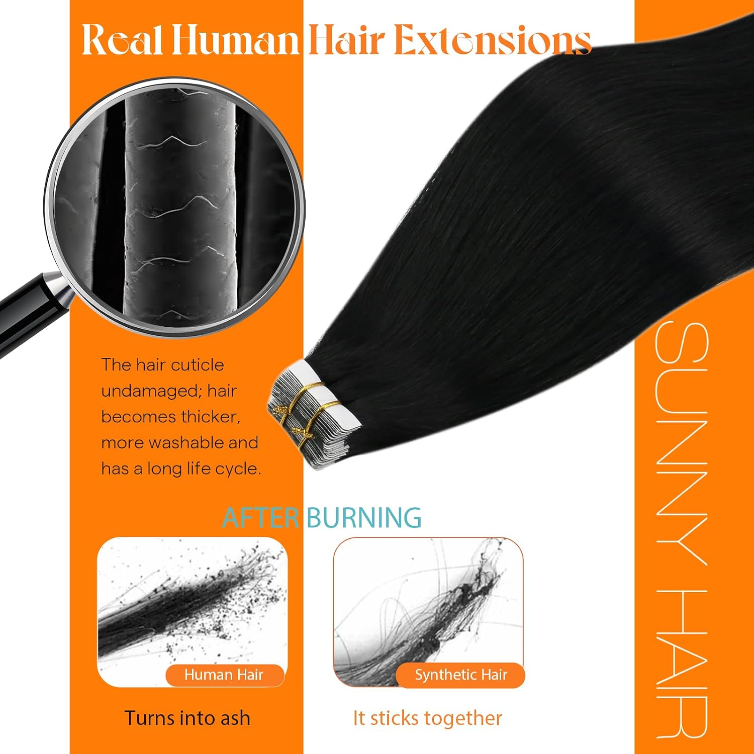 Thumbnail 6 de Sunny Hair Tape-In Hair Extensions — Real Remy Human Hair, 28-inch, Jet Black (20 Pieces, 50g)