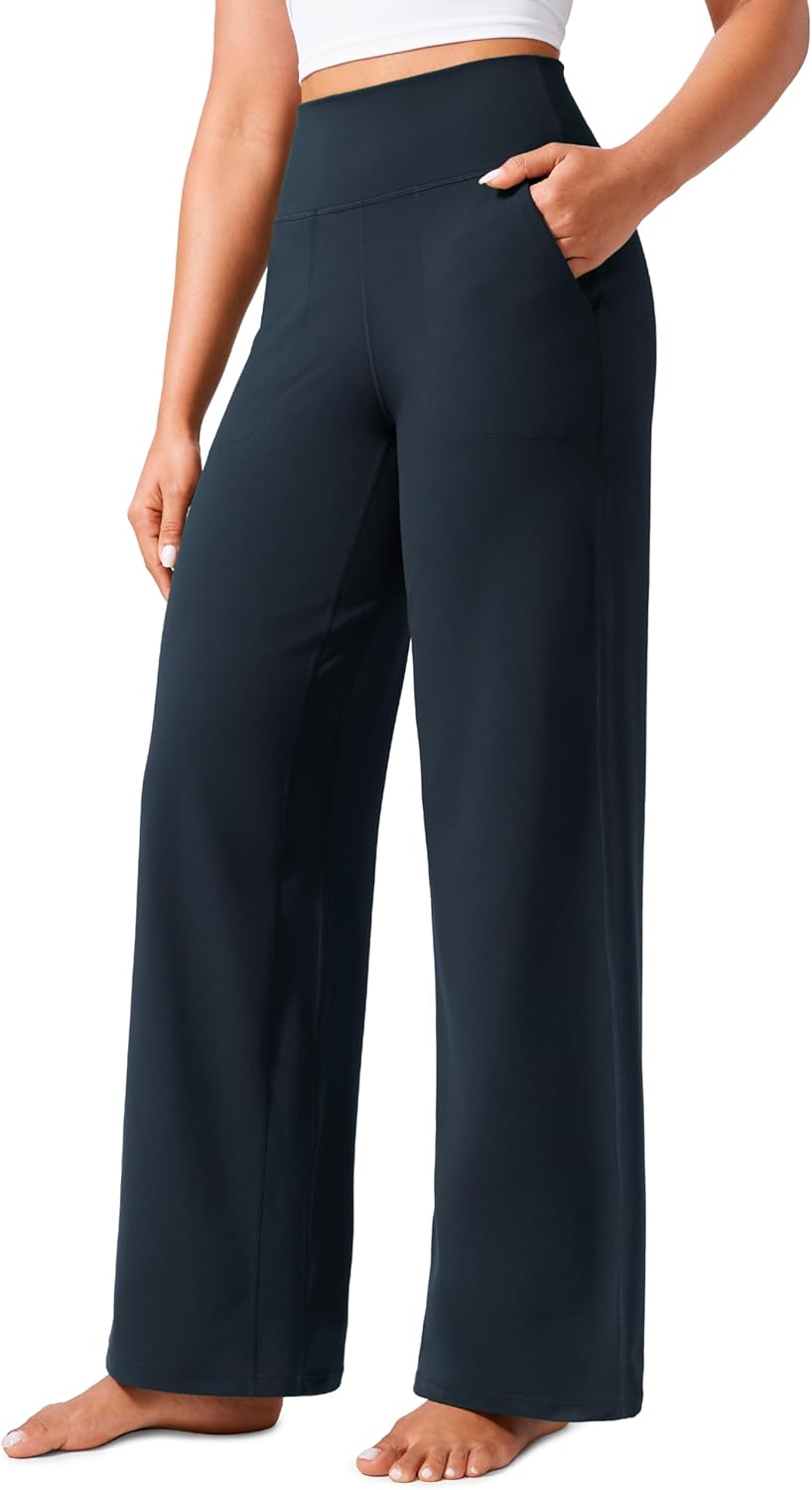 Detalle de CRZ YOGA Donna Butterlift A Vita Alta: Pantaloni a Gamba Larga con Tasche, comodità casual per l’uso quotidiano