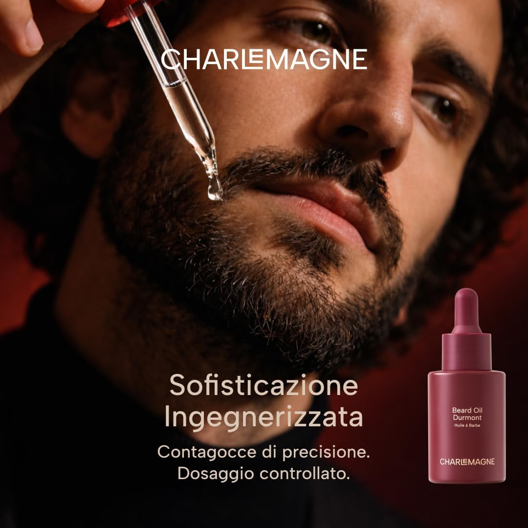 Detalle 2 de Charlemagne Olio Barba per Uomo – Durmont, 30 ml: olio di barba premium per idratare e ammorbidire
