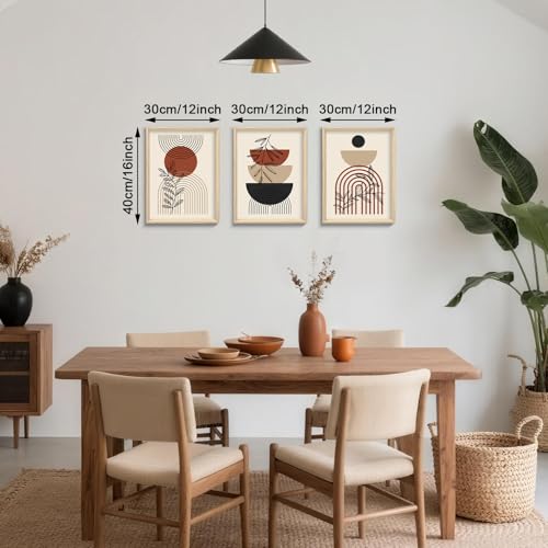 Thumbnail 1 de 3 Pcs Boho Beige Cuadros con Marco (30x40 cm) – Conjunto Moderno Geométrico para Salón