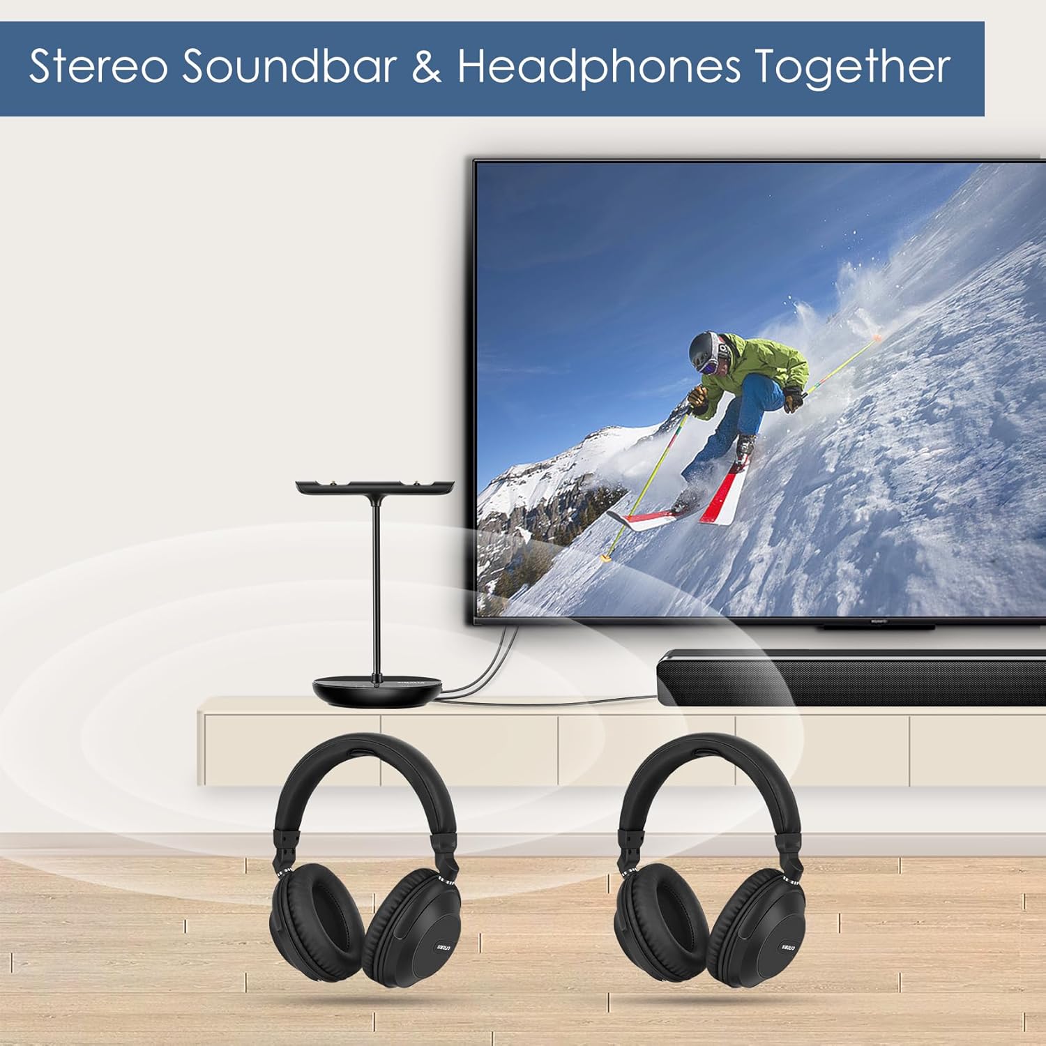 Thumbnail 4 de SIMOLIO Duo Kabelloser TV Kopfhörer 737D Plus – Kino & Dialogmodus, 50 m Reichweite, Bypass zur Soundbar