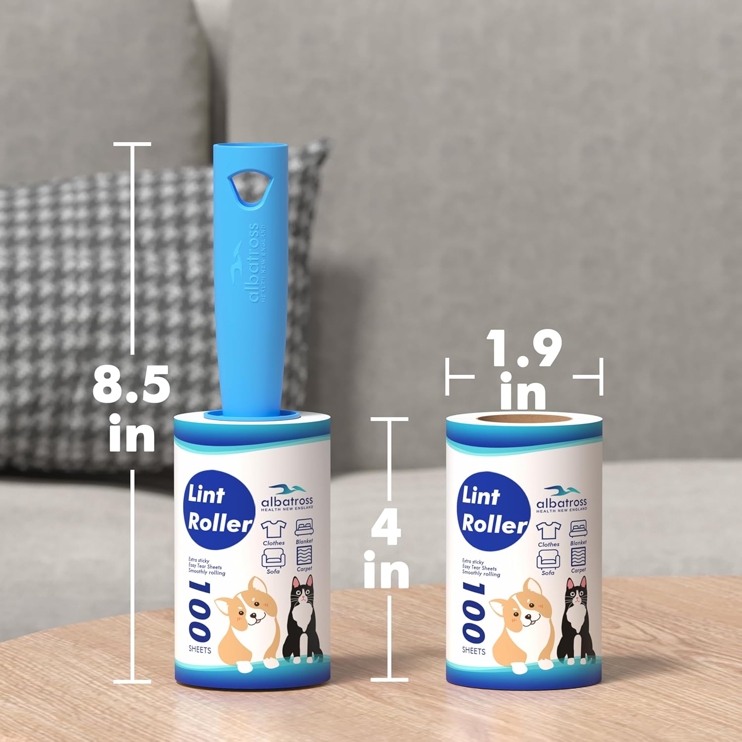 Detalle de Lint Rollers 400 Sheets Lint Remover for Pet Hair, Couch, Clothes, Furniture and Carpet – Albatross Health New England