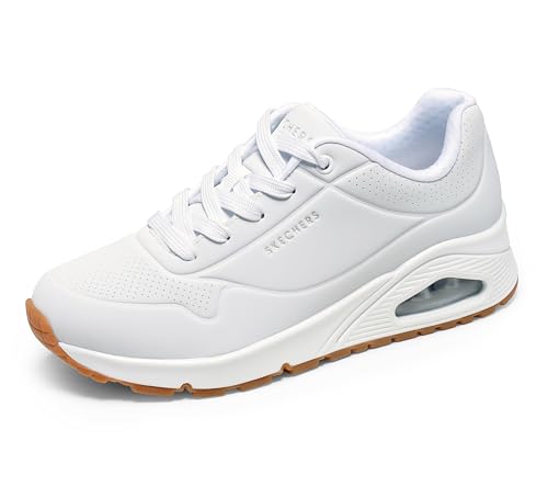 Detalle de Skechers Femme Uno-Stand on Air Basket White Durabuck/Mesh (39 EU Large) – Confort et allure décontractée