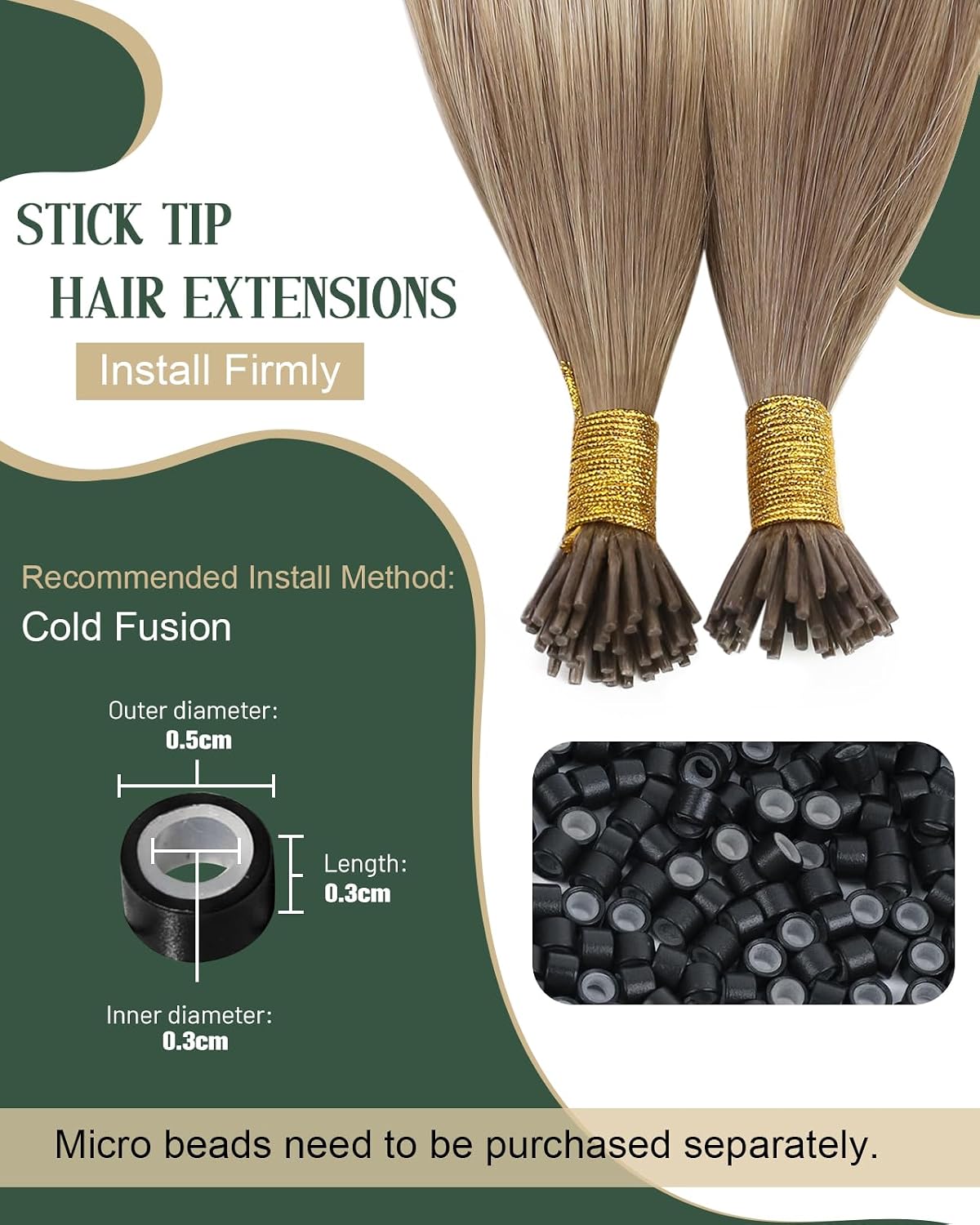 Detalle de Ugeat I-Tip Hair Extensions (Human Hair, Ombre Balayage) — Light Brown Mix Platinum Blonde, 20 Inch, 50S 40G