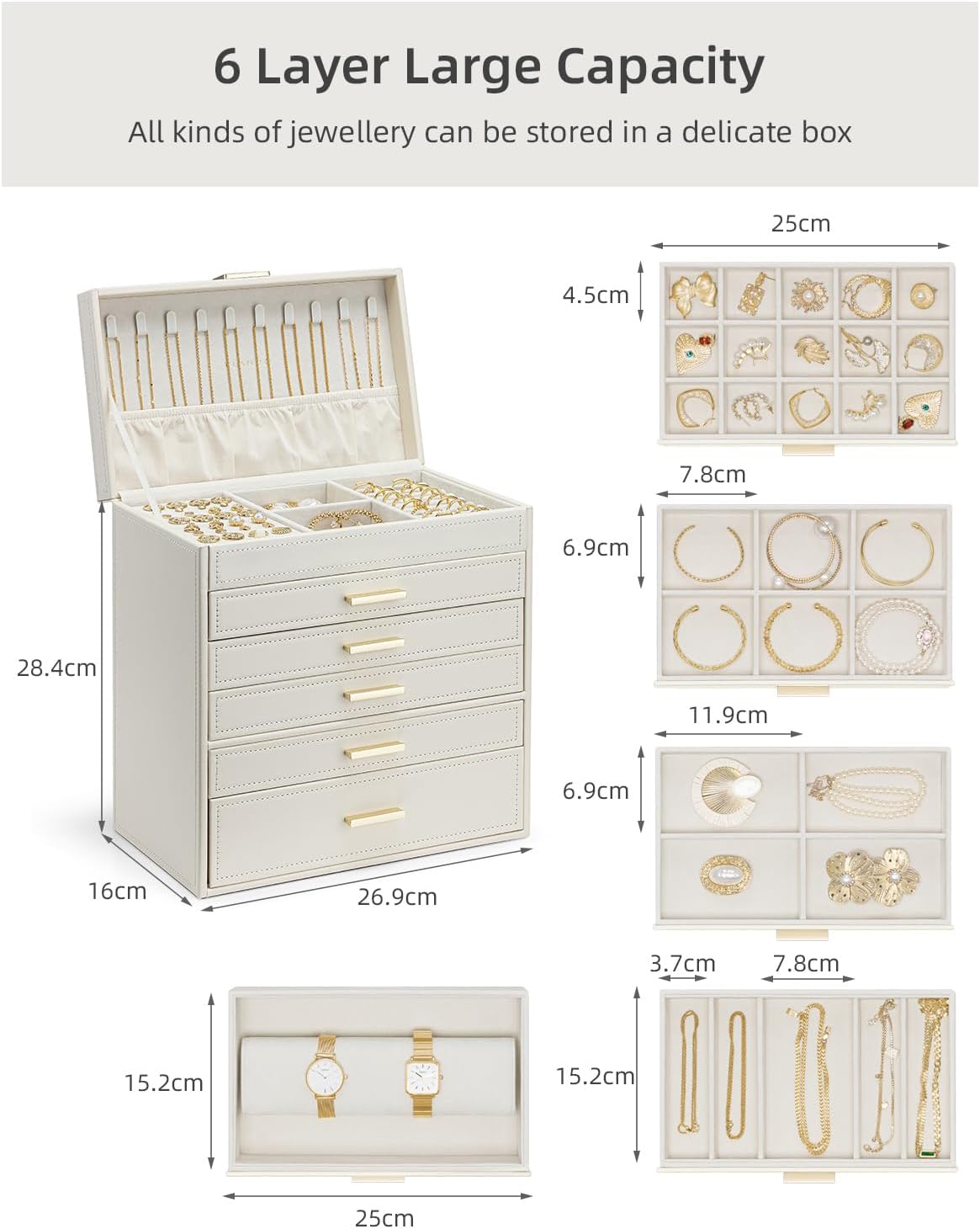 Thumbnail 5 de Vlando 6 Layer Large Jewellery Box – Apricot White/Beige