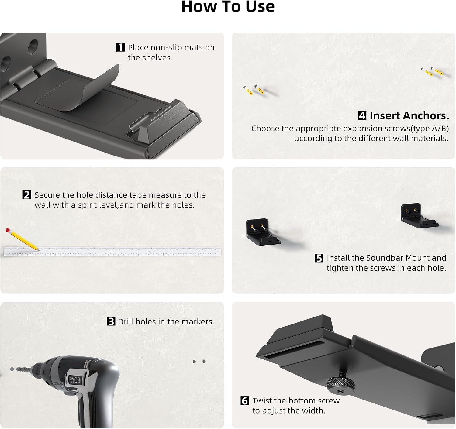 Thumbnail 6 de ELETIUO Soundbar Wall Mount 30 Lbs