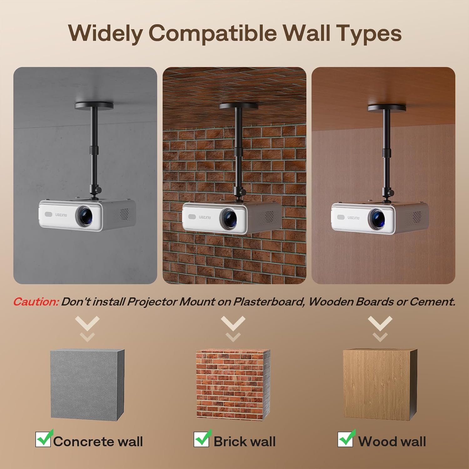 Thumbnail 6 de Aurzen Support de Plafond pour projecteur – Rotatif 360°, inclinable 90°, 9–15