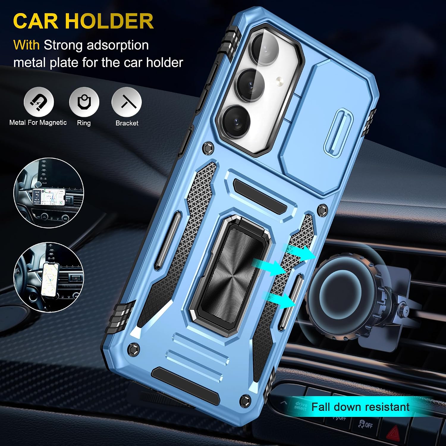 Detalle de Ezanmull Galaxy S26 FE Case with Sliding Camera Cover and Ring Stand