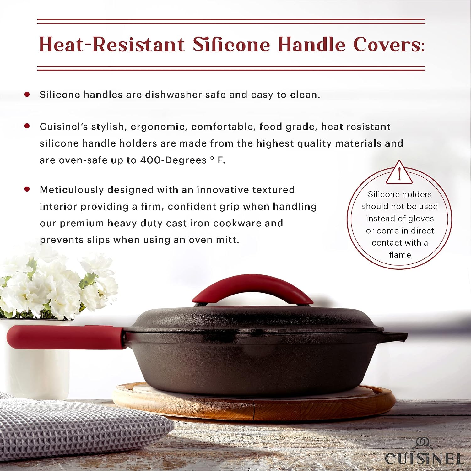 Detalle de Cuisinel 10-Inch Pre-Seasoned Cast-Iron Skillet with Braising Lid
