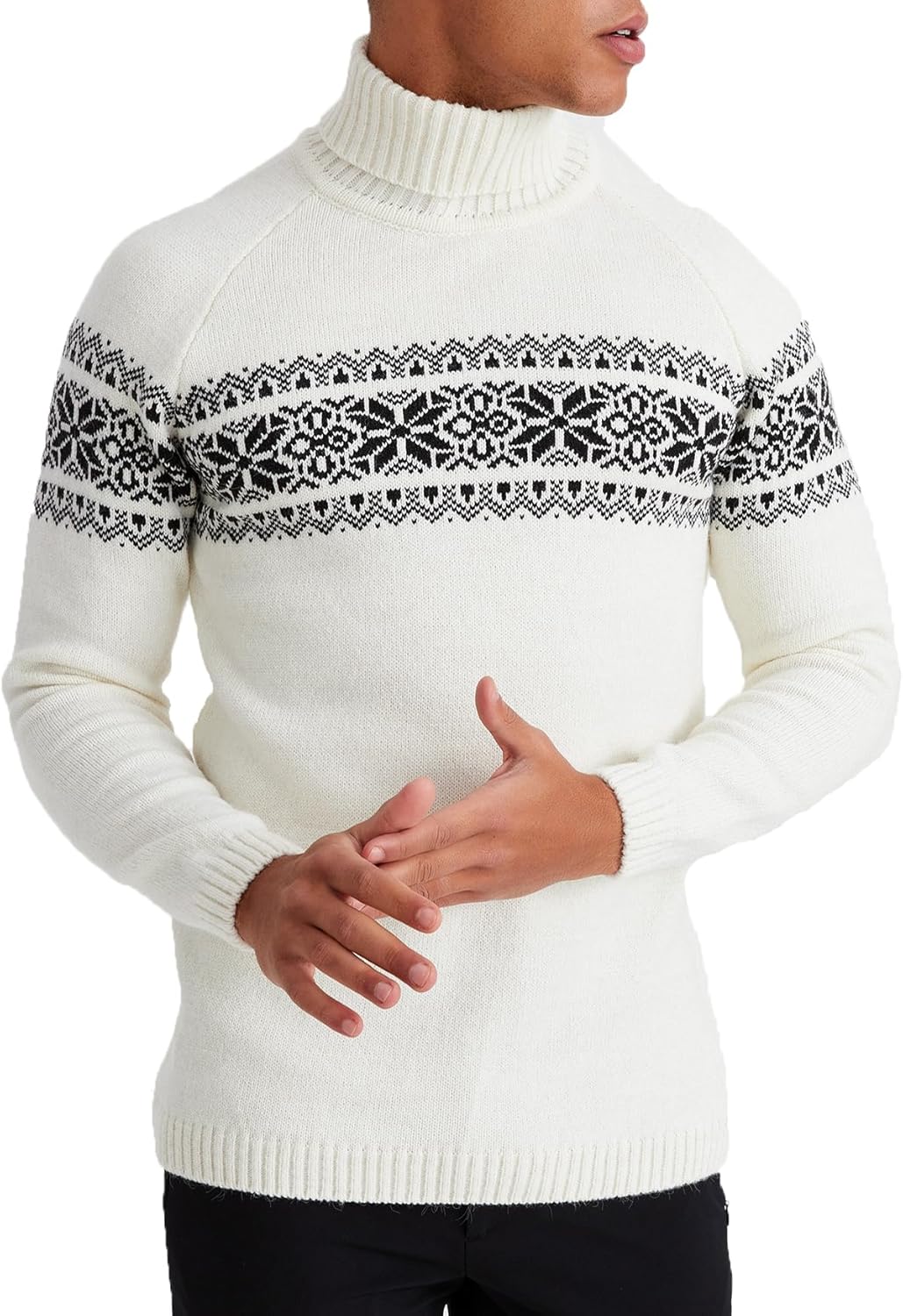 Detalle de Leif Nelson Pull à col roulé pour homme – Pull norvégien en tricot