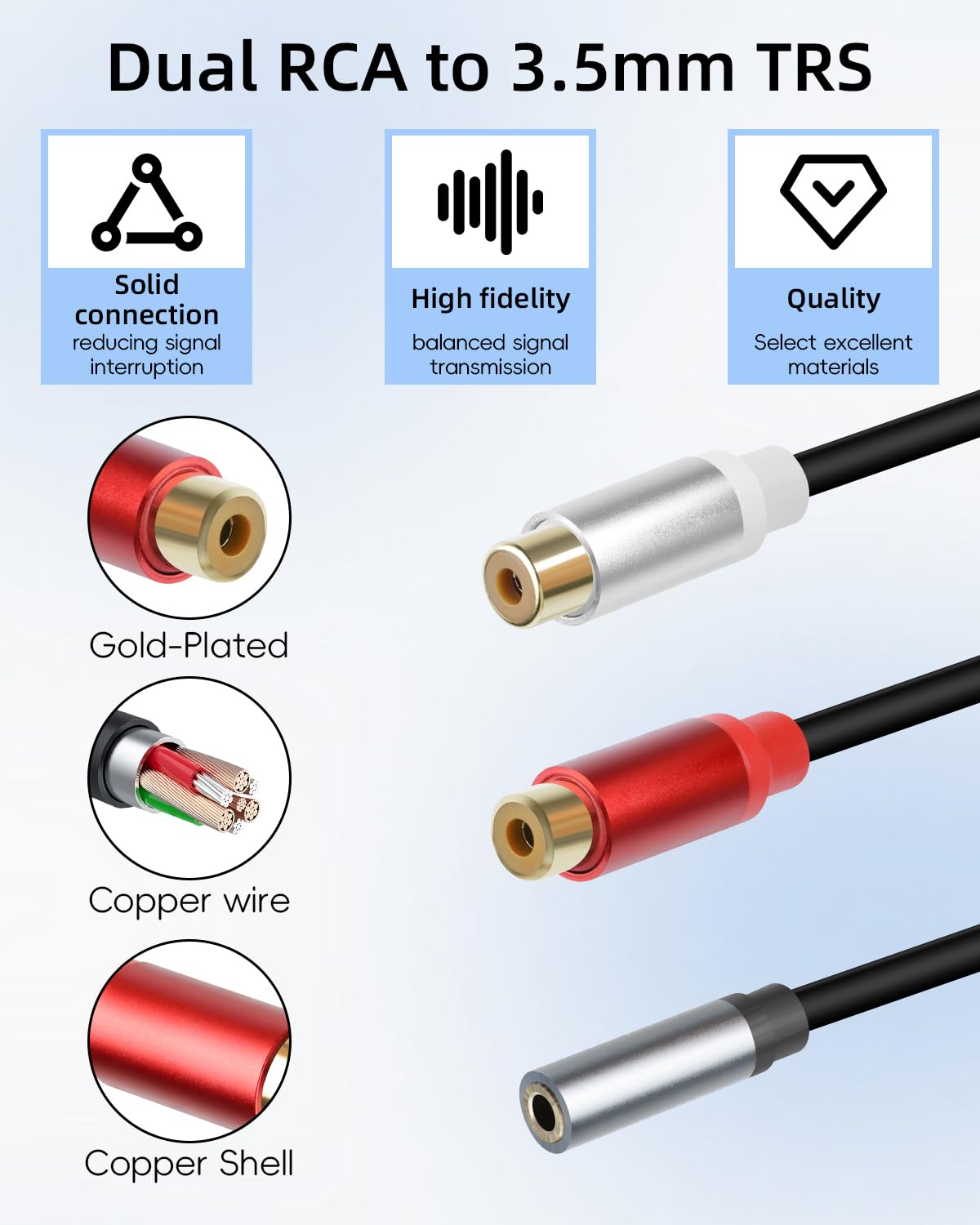 Detalle de RIIEYOCA Audio Cable, 3.5 mm Female to 2 RCA Female