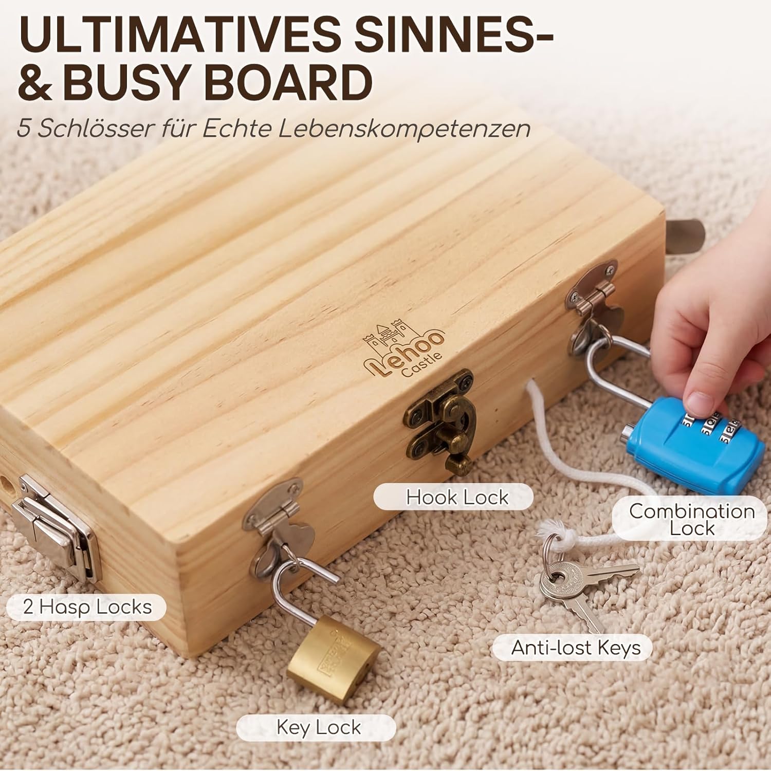 Detalle de Lehoo Castle Montessori Werkzeugkoffer – Motorik- und Entdeckungs-Spielzeug für Kinder ab 3 Jahren