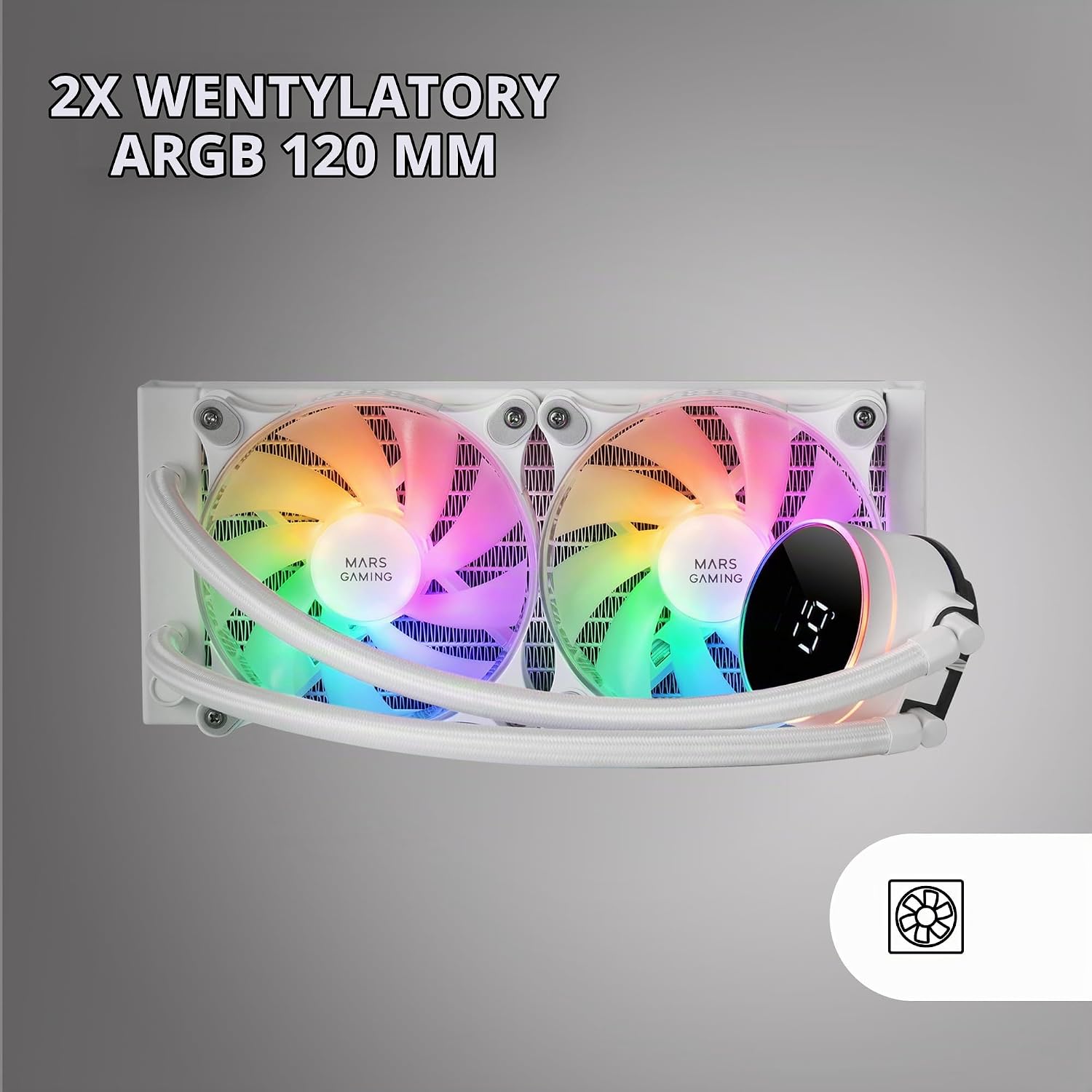 Detalle 2 de Mars Gaming ML-LCD240 MLLCD240W – chłodzenie AIO 500 W, LCD ARGB, 2 × 120 mm