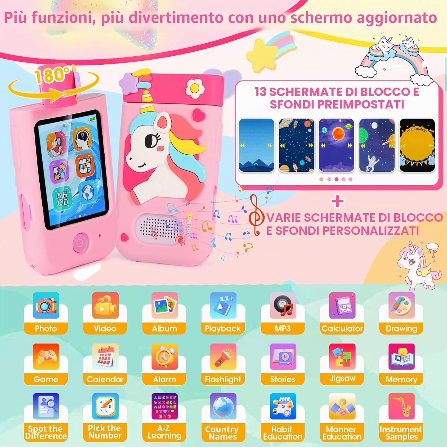 Thumbnail 1 de ARNSSIEN Macchina Fotografica per Bambini A200 con Obiettivo Ruotante 180° e Schermo Tattile 2,8" – Regalo Educativo per 3–8 anni