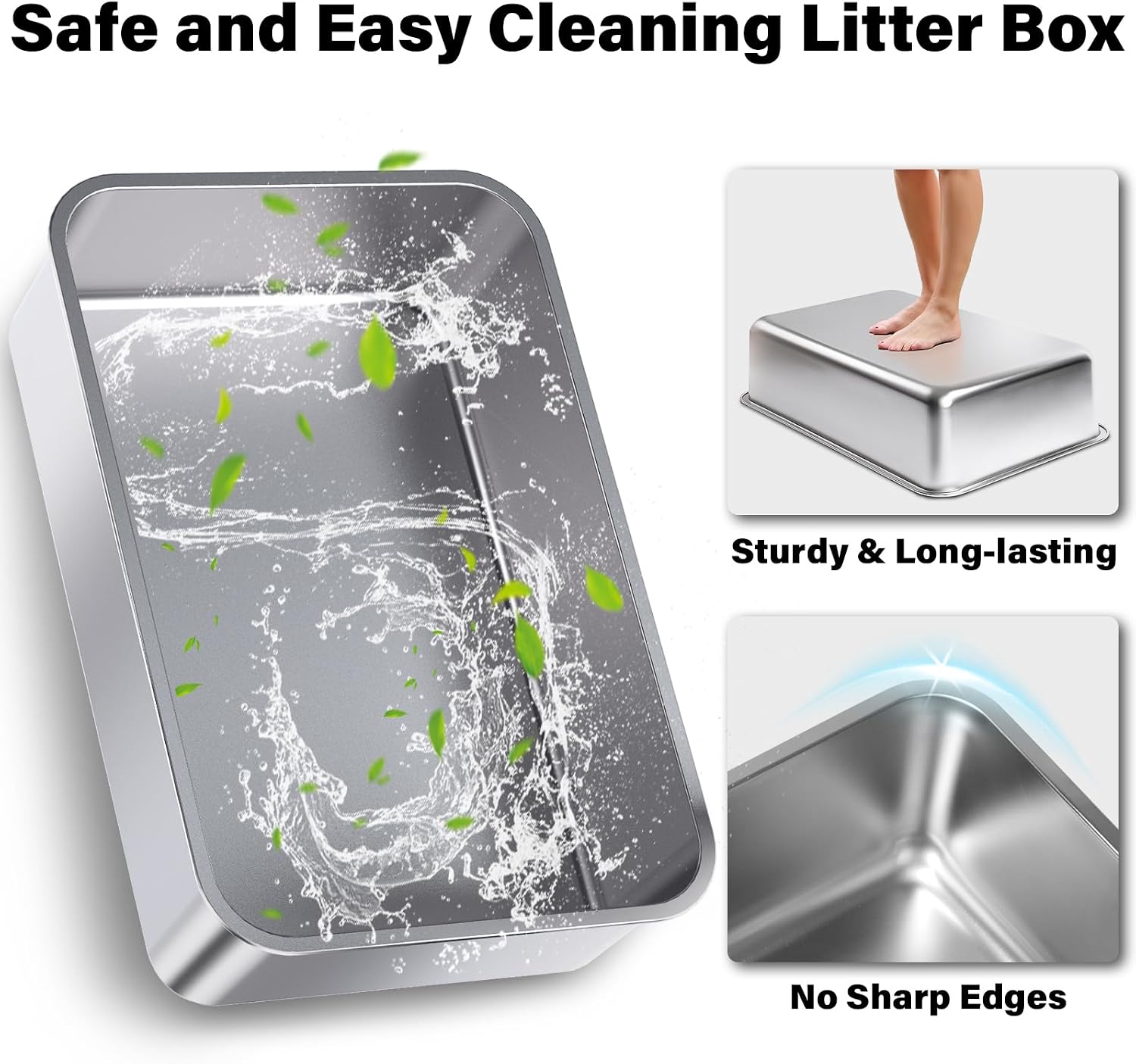 Detalle de Nyutu Stainless Steel Litter Box 2pack, XL 2-Pack with Lid and High Sides
